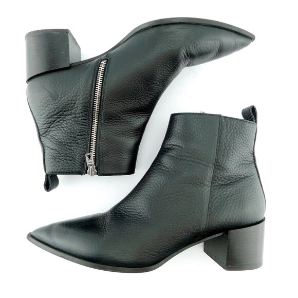 EVERLANE Black Leather Block Heel Chelsea Side Zip Ankle Boots 8 - Picture 5 of 10